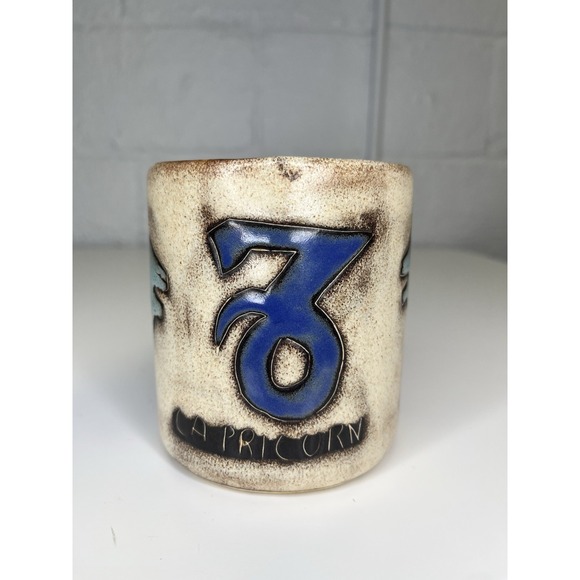 MARA Mexico Stoneware Capricorn Mug‎ Brown & Blue Zodiak Astrology Goat 16 oz - Picture 2 of 6